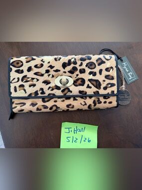 Myra Leopard Print on cowhide Wallet with Turn-Lock